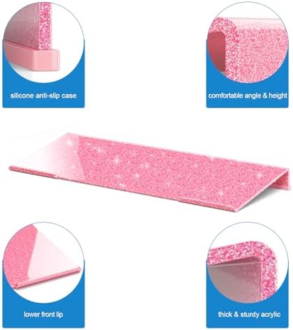 WINFFOR Comfortable Computer Keyboard Stand - Ergonomic Keyboard Riser Acrylic Tilted Keyboard Holder for Easy Typing&Working at Home Office - Fits All Keyboard Sizes - 17'' Wide (Glitter Pink)
