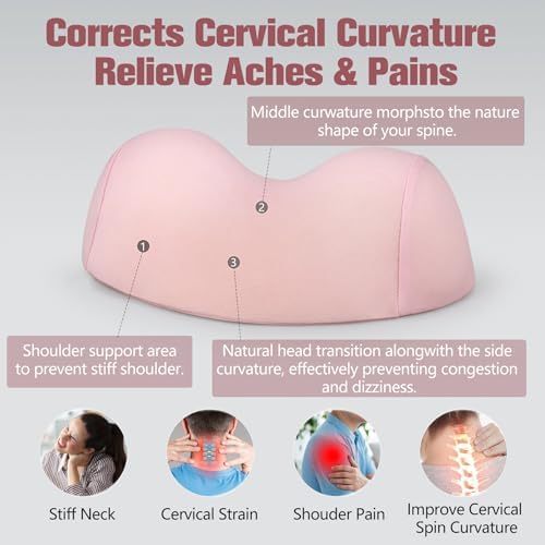 COMFYTHERA Small Neck Stretcher Pillow for Pain Relief, Soft Cervical Traction Device Neck Mild Support Pillow Memory Foam Cervical Neck Orthopedic Pillow for Tension Muscle Relax Relief (Pink)