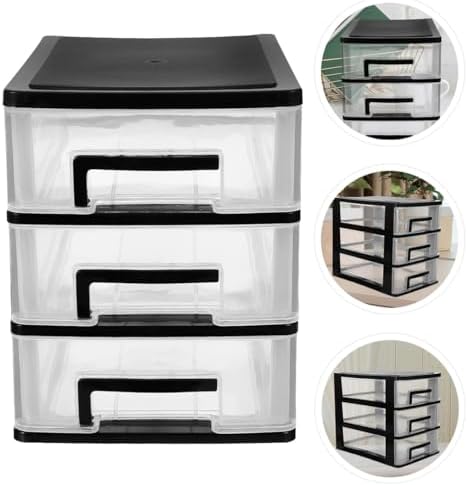 Angoily 3 Tier Plastic Drawer Type Closet, Plastic Home Office Storage Organizer, Makeup Organizer Storage Station Cube, Cosmetics Jewelry Storage Box for Home, Dorm, Office (8.46x5.90x5.12 Inch)