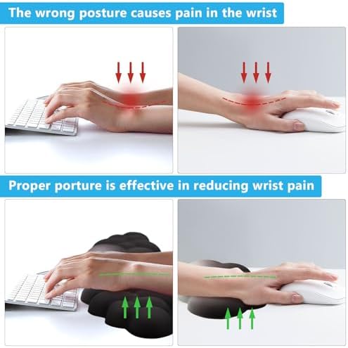 2 PCS Keyboard Cloud Wrist Rest, Memory Foam Keyboard Palm Rest with Non-Slip Base Ergonomic Keyboard Wrist for Pain Relief, Soft Wrist Rest for Office, Computer, Laptop, Gaming Office (Black)