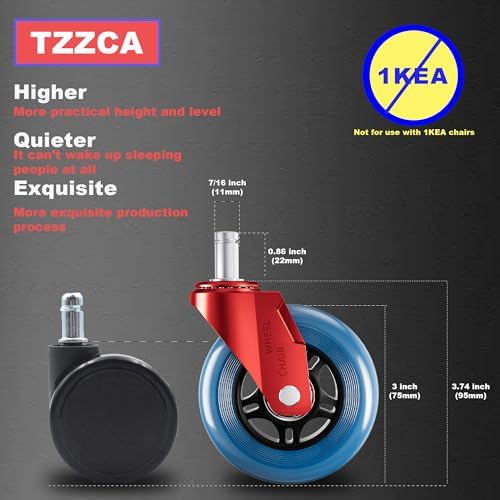 Office Chair Wheels Replacement Rubber Chair Casters Heavy Duty