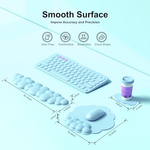 MOKURU Cloud Mouse Pad with Wrist Rest, Cloud Keyboard Wrist Rest, Mouse Pad Wrist Support, Ergonomic Cloud Keyboard Mouse Wrist Support (Blue)