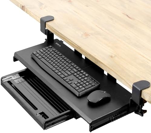 VIVO Black Clamp-on 27 x 11 in Keyboard Tray & Pencil Drawer, MOUNT-KB05-4D