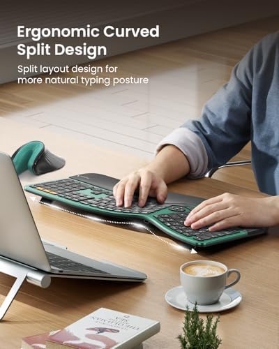 ProtoArc EK01 Plus Backlit Bluetooth Ergonomic Keyboard, Full Size, Green