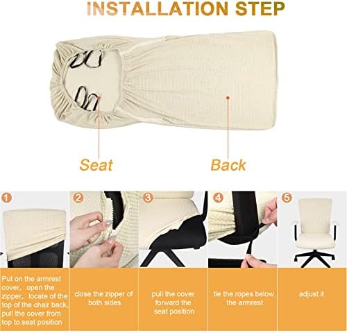 Tatuo 3 Pcs Computer Office Chair Cover Universal Rotating Chair Slipcovers Protector Removable Washable Office Armrest Covers with Zipper for High Back Seat Backrest(L,Waffle,Faint Yellow)