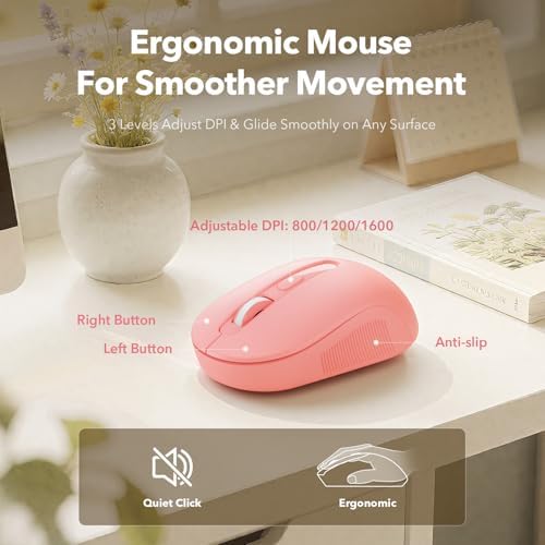 Wireless Keyboard and Mouse, Round Keycaps, Magnetic Wrist Rest, Baby Pink