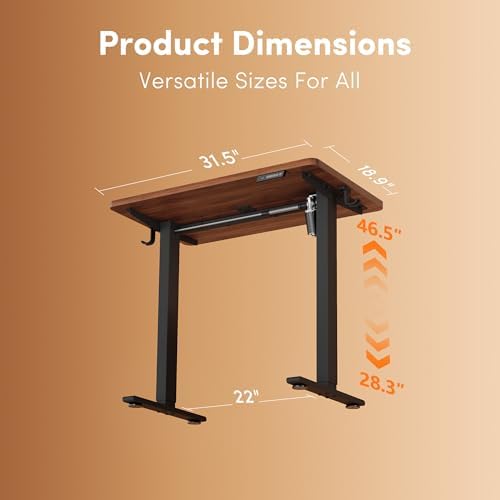 FEZIBO 32" Small Electric Standing Desk Height Adjustable Desk, Dark Walnut