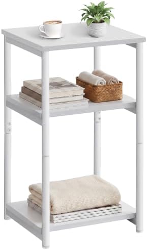 VASAGLE Side Table, Small End Table, Tall Nightstand, Steel Frame