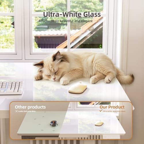 INNOVAR Glass Standing Desk with Drawers 35 x 20 Inch Super White