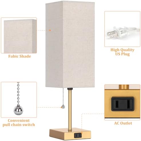 Table Lamp for Bedroom set of 2,3-Color Bedside Lamps with Pull Chain