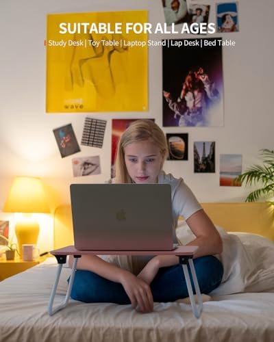 FISYOD Foldable Lap Desk, Laptop Bed Desk, Portable Bed Table, Laptop Stand for Bed & Couch, Lightweight & Mini - Pink