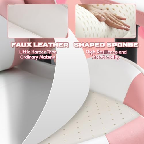 Pink-White Ergonomic High Back Massage Gaming Chair with Footrest