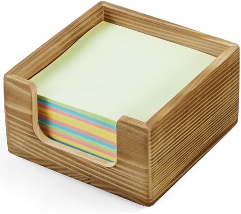 Burnt Wood Sticky Note Holder, 3 x 3 Inch Post It Note Dispenser for Office Desk Accessories, Self Stick Note Pad Holder, Memo Pad Holder Dispenser Organizer for School Office Desk Supplies