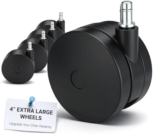 Hicarer 5 Pcs 4'' Extra Large Chair Wheels for Carpet Heavy Duty Office Twin Chair Caster Replacement 7/16" x 7/8" Grip Ring for Computer Furniture Hardwood Floor Desk Safe Rotating Wheels