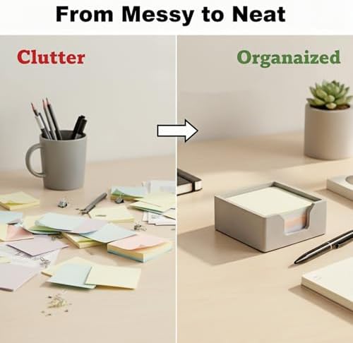 Concrete Sticky Note Holder for 3x3 Inch Notes - Cement Self-Stick Note Memo Pad Holder Notepad Dispenser Organizer - Modern Desk Accessory for Office & Home, Gray