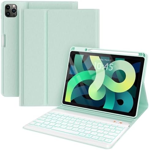 Keyboard case for ipad Air 11 inch(M2 2024)/10.9 Inch Air 5th 4th Generation & iPad Pro 11 inch (1st/2nd/3rd/4th Gen)-Backlit Detachable Keyboard, Folio Cover with Upper Easily Pencil Holder-(Green)