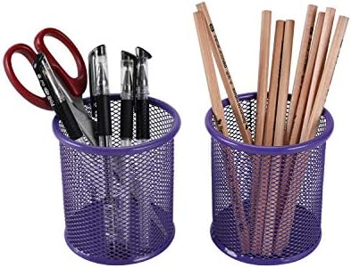 EasyPAG Pencil Holder for Desk, 2 Pack Metal Pen Organizer, Mesh Pencil Cup Organizer for Home, Office, Classroom, School, Purple