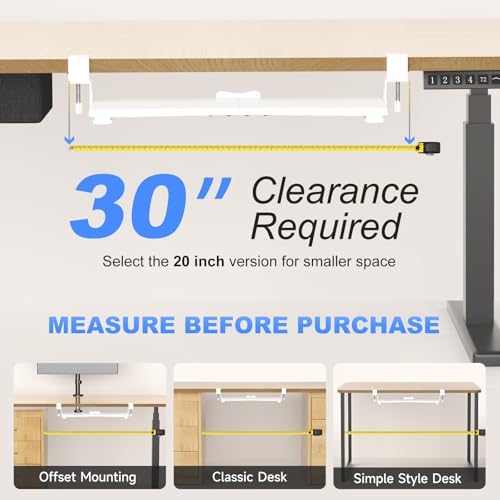 suptek Keyboard Tray Under Desk Pull Out with C Clamp Mount, Computer Keyboard & Mouse Tray, 25.6 (30 Including Clamps) x 11.8 inch Slide-Out Platform Computer Drawer for Typing, White, DSF1W