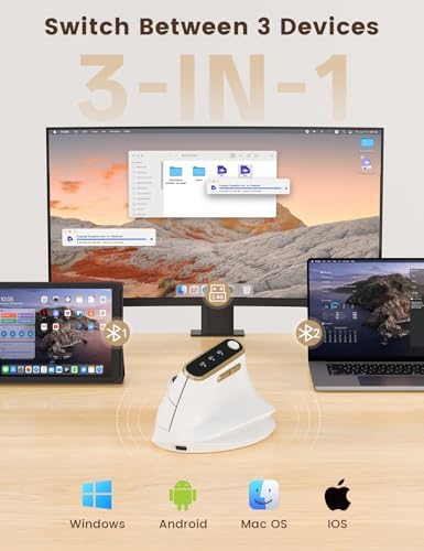 SABLUTE Ergonomic Vertical Wireless Mouse with 3-Device Switching MAM4