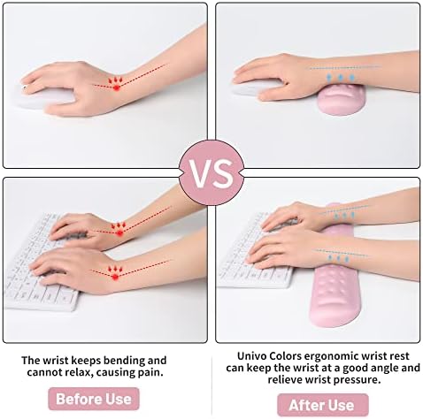 UnivoColors Pink Keyboard Wrist Support and Mouse Wrist Rest Set, Made of Memory Foam Soft Gel, Ergonomic Pad for Computer, Laptop, Mouse, Office, Gaming