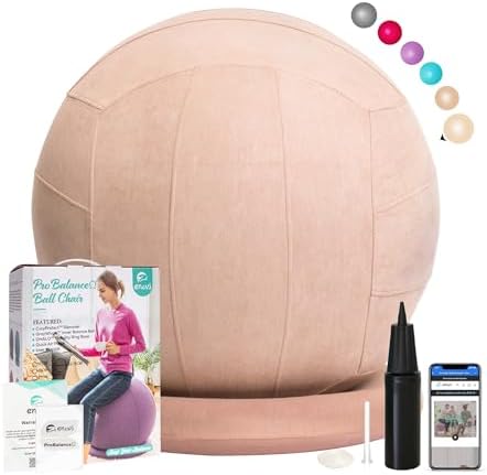 ProBalanceΩ Ball Chair, Yoga Ball Chair Exercise Ball Chair with Slipcover and Base for Home Office Desk, Birthing & Pregnancy, Stability Ball & Balance Ball Seat to Relieve Back Pain, Multiple color size