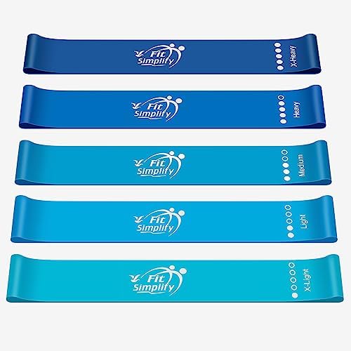 Fit Simplify Resistance Loop Exercise Bands with Instruction Guide and Carry Bag, Set of 5
