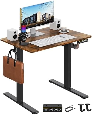 32 x 24 Inch Height Adjustable Standing Desk, 3 Presets, Brown