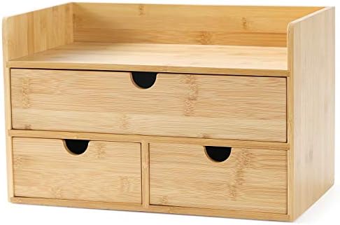 Bamboo Desk Organizer with Drawers, 3-Drawer Desktop Storage Box