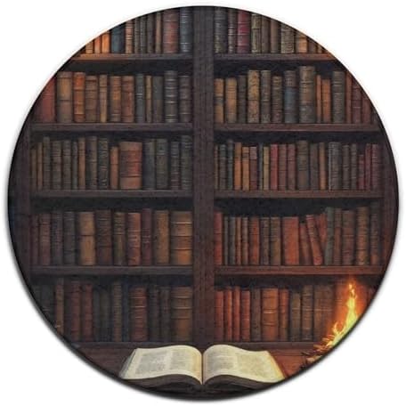 Men's Large Home Decor Mat, Soft Round Yoga Carpet, Non Slip Machine Washable Home Office Circle Rug Vintage Bookshelf Library Books