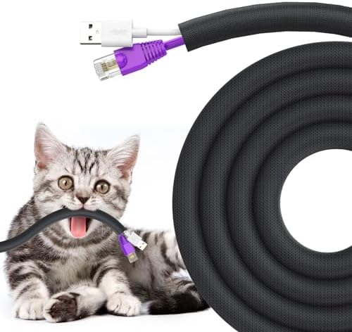 UOMTFAI Dog and Cat Cord Protector 10ft - 3/8inch, Flexible Cable Sleeve for Easy Cord Management, Protects Cables from Pets Chewing, Ideal for USB, Power, Audio and Video Cords - Black