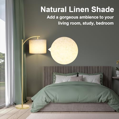 LALISU Standing Floor Lamp for Living Room, Linen Shade Floor Lamp, Gold