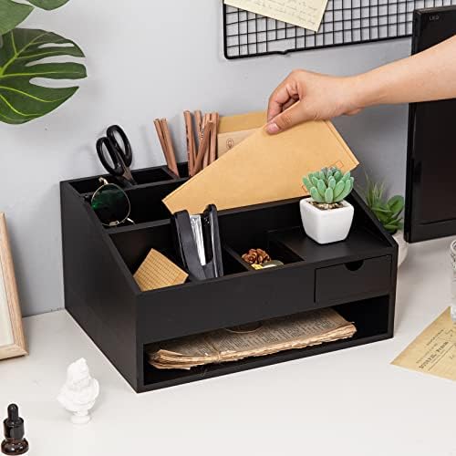 Wood Desk Drawer Organizers with File Organizer Pen holder Office Decor combo for Desk Organization Home can arrange office supplies such as calculators scissors pens note papers, etc. (black)