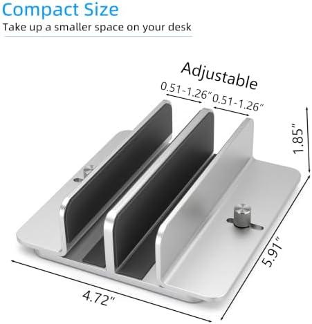 Vertical Laptop Stand, Dual Slot Adjustable Laptop Holder for Desk