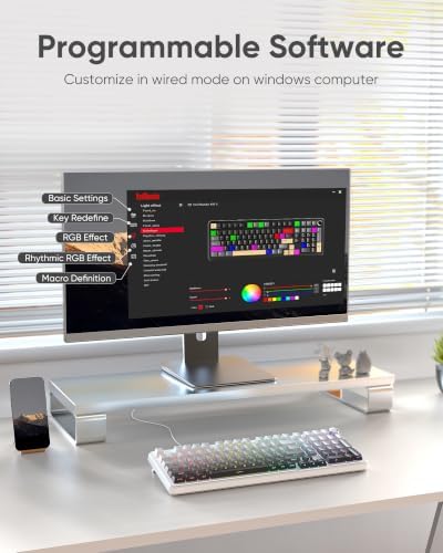 RedThunder K95 S Wireless Mechanical Gaming Keyboard, Hot Swappable Creamy Keyboard with Knob, RGB Backlit, Pre-lubed Linear Switches, Side Engraved PBT Keycaps, Wireless/Wired/BT5.0, Snow & Ash