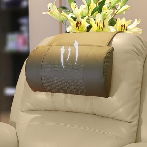 Non-Slip Head Pillow for Recliners - Neck Support Memory Foam Cushion with Breathable Perforated Leather Cover, Offering Relief at Home, Office, and Travels,Brown