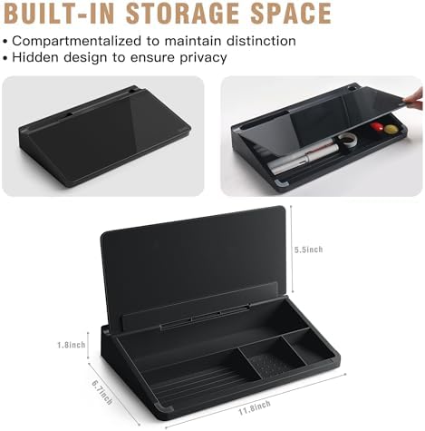 SELEAD Desktop Glass Whiteboard with Storage, 5 Markers and 1 Eraser, Black