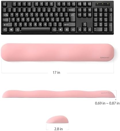 UnivoColors Design-Wave Set of Wrist Rest,Artificial Sheepskin+Memory Foam+Ergonomic+Anti-Slip Gel, Resilience Support During Work and Gaming,Keyboard Accessory,Pink