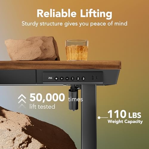 HUANUO Electric Standing Desk with Drawers, 40 X 24 Inch Electric Adjustable Height Desk, Quick Install One-Piece Tabletop with USB Charging Ports, Sit to Stand Up Desk for Home Office, Black Walnut