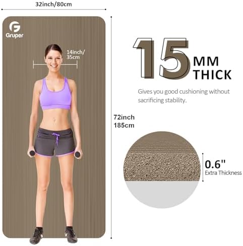 Gruper Yoga Mat Non Slip, 10/15mm Thick NBR Extra Thick Yoga Mat