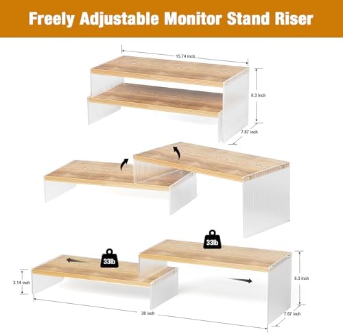 YGYQZ Adjustable Monitor Stand Riser, 7.67"×15.74" Dual Monitor Desk Stand
