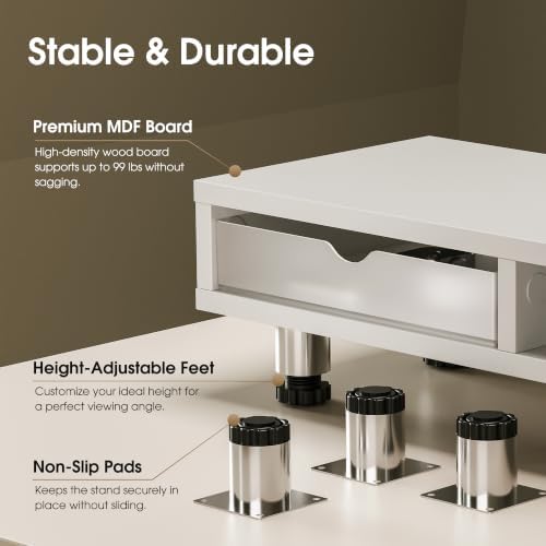 Fenge Dual Monitor Riser with 2 Drawers, 42.5in Long Desk Shelf, White