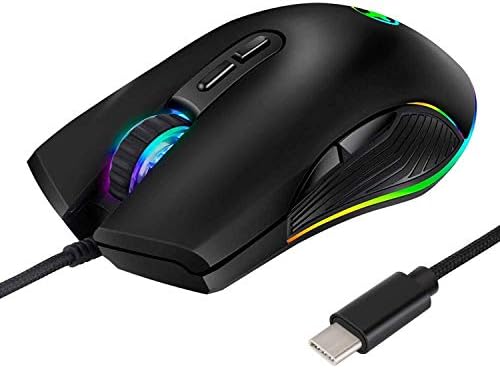 HXMJ RGB LED Gaming Mice,Wired USB C Port for Apple MacBook,Computer or Laptops with Type C Port-Black
