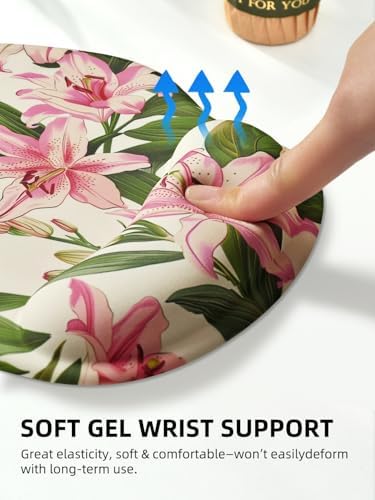 Lily Floral Mouse Pad Wrist Support Wrist Rest, Flower Ergonomic Mouse Pad with Non-Slip Base for Office Gaming Working Computers,Desk Accessories Pain Relief Mouse Mat, Green