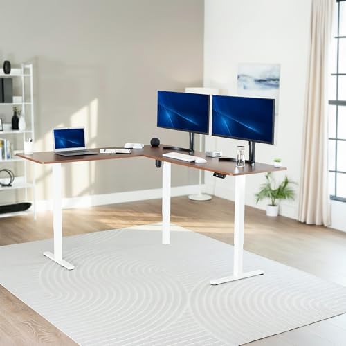 VIVO Dark Walnut 75 x 63 in Corner Standing Desk, DESK-E3CTWD-75