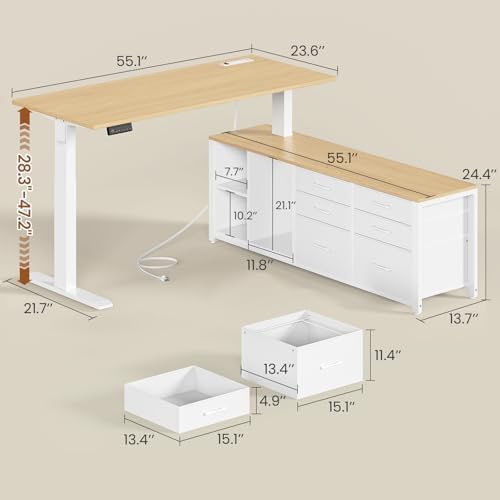 SEDETA L Shaped Electric Standing Desk with 6 Fabric Drawers, Storage