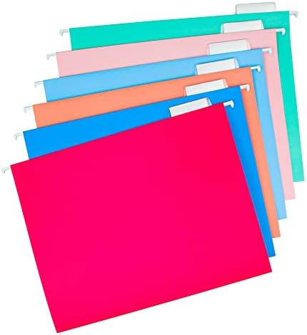 Y YOMA 12 Pack Colored Hanging File Folders Letter Size Decorative Hanging Folder Cute Pretty File Folder Organizer for Filing Cabinet Office Home with 1/5-Cut Adjustable Tabs, 6 Selected Color