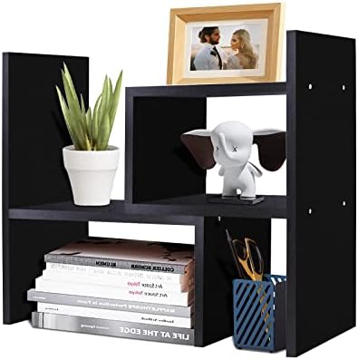 TY ARTS & CULTURE Expandable Black Wood Desktop Organizer-Desk Bookshelf