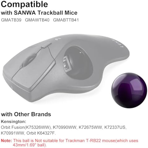 SANWA 40mm/1.57in Trackball, Replacement Ball GMATB39, GMAWTB40, GMABTTB41, Kensington Orbit Fusion, and Other Compatible Trackball Mice, Glossy Purple