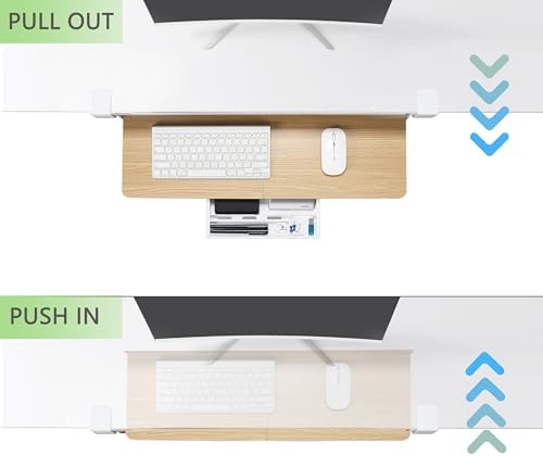 ETHU Under Desk Keyboard Tray with C-Clamp, 26.77x11.81, Oak