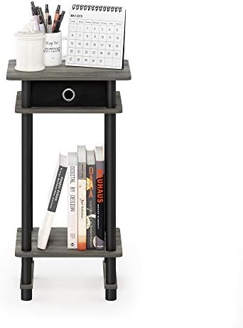 Furinno Turn-N-Tube Toolless 3-Tier Side Table with Storage Bin, Grey Oak